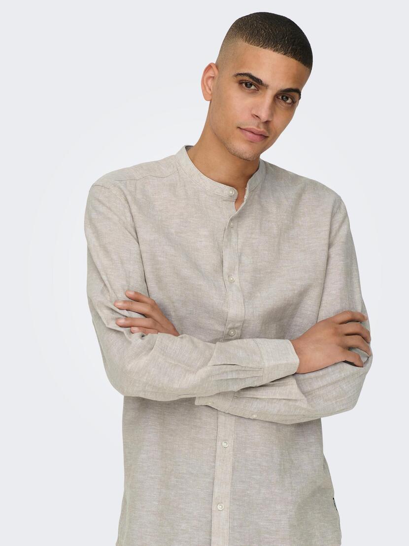 ONSCAIDEN LS SOLID LINEN MAO SHIRT  NOOS