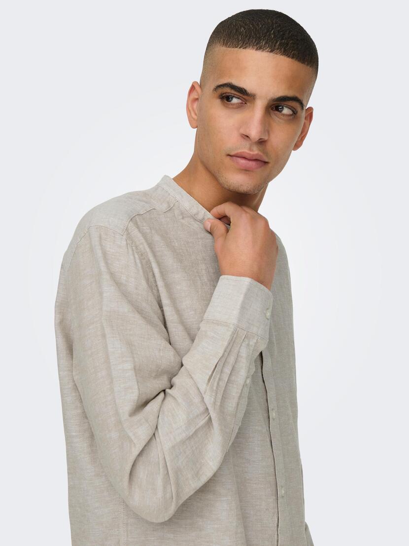 ONSCAIDEN LS SOLID LINEN MAO SHIRT  NOOS