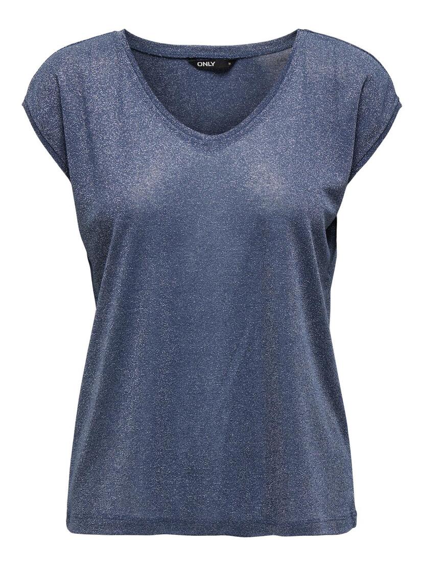 ONLSILVERY S/S V NECK LUREX TOP JRS  NOOS