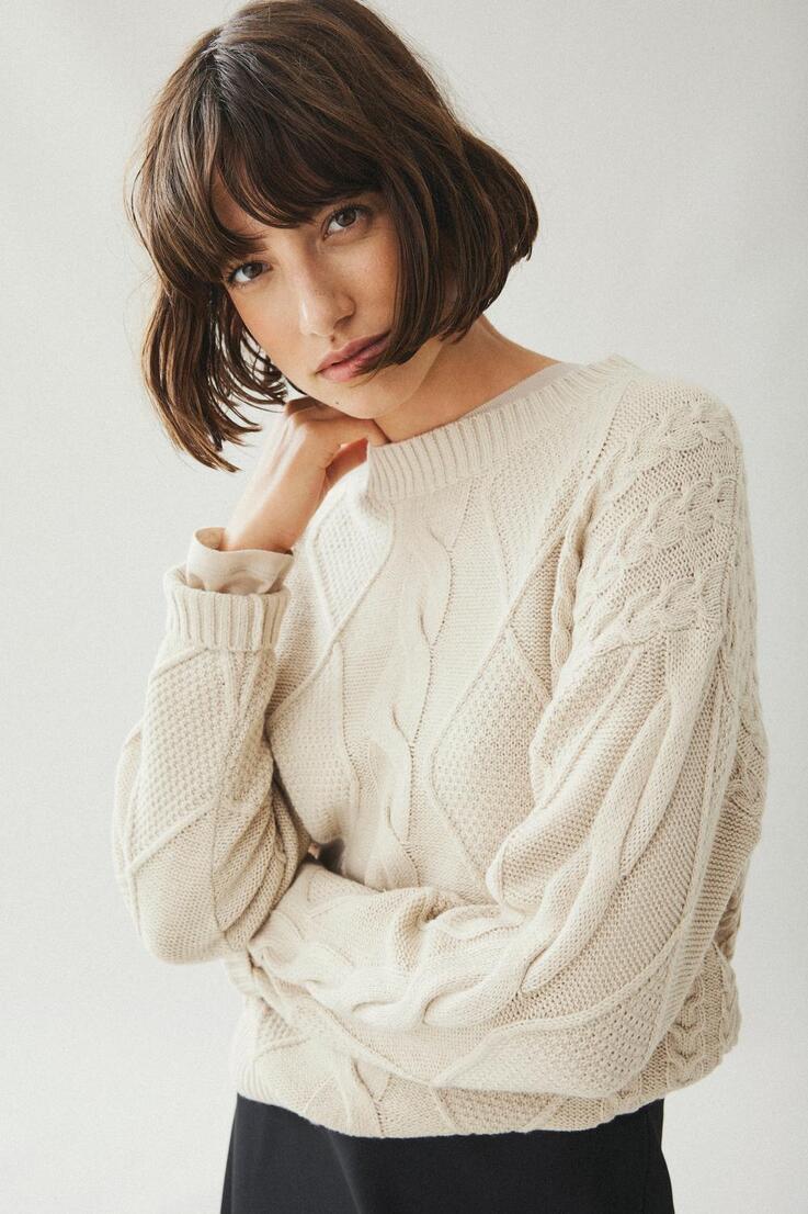 VILOU O-NECK L/S CABLE KNIT TOP - NOOS