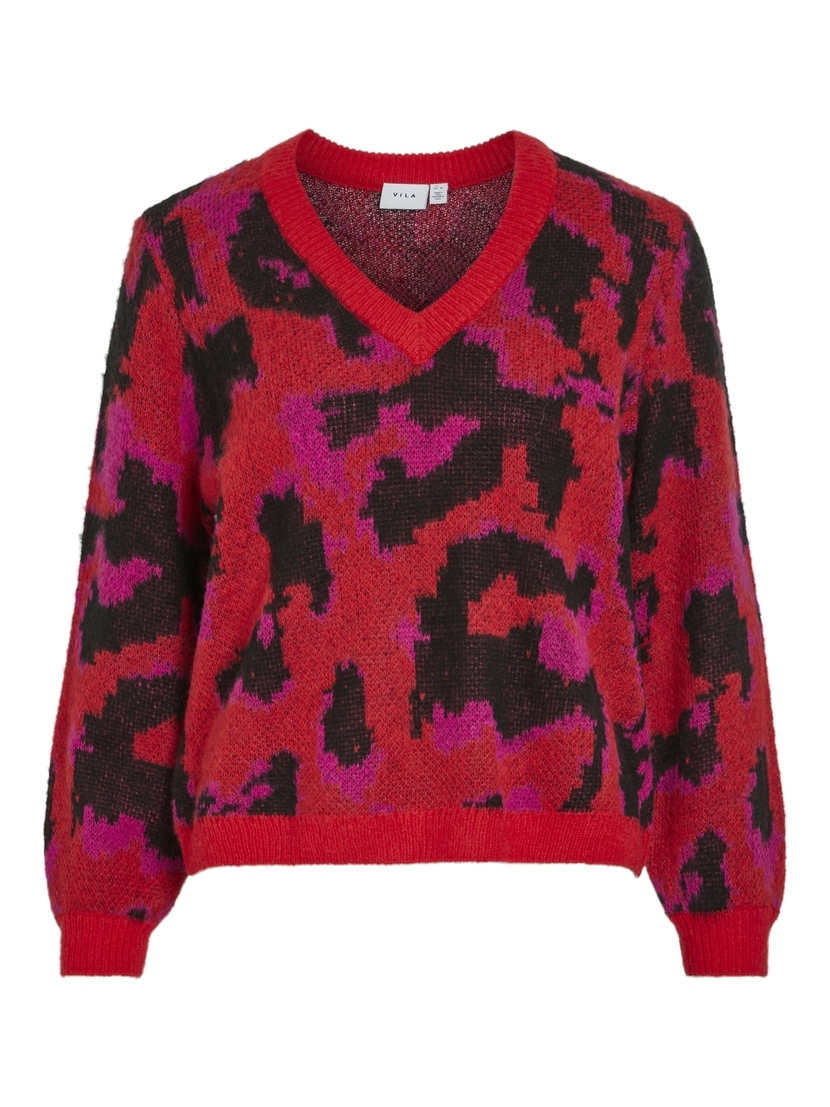 VICENTA V-NECK L/S JACQUARD KNIT TOP/R