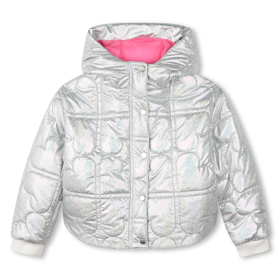 Hooded polyester puffer jacket, quilted iridescent