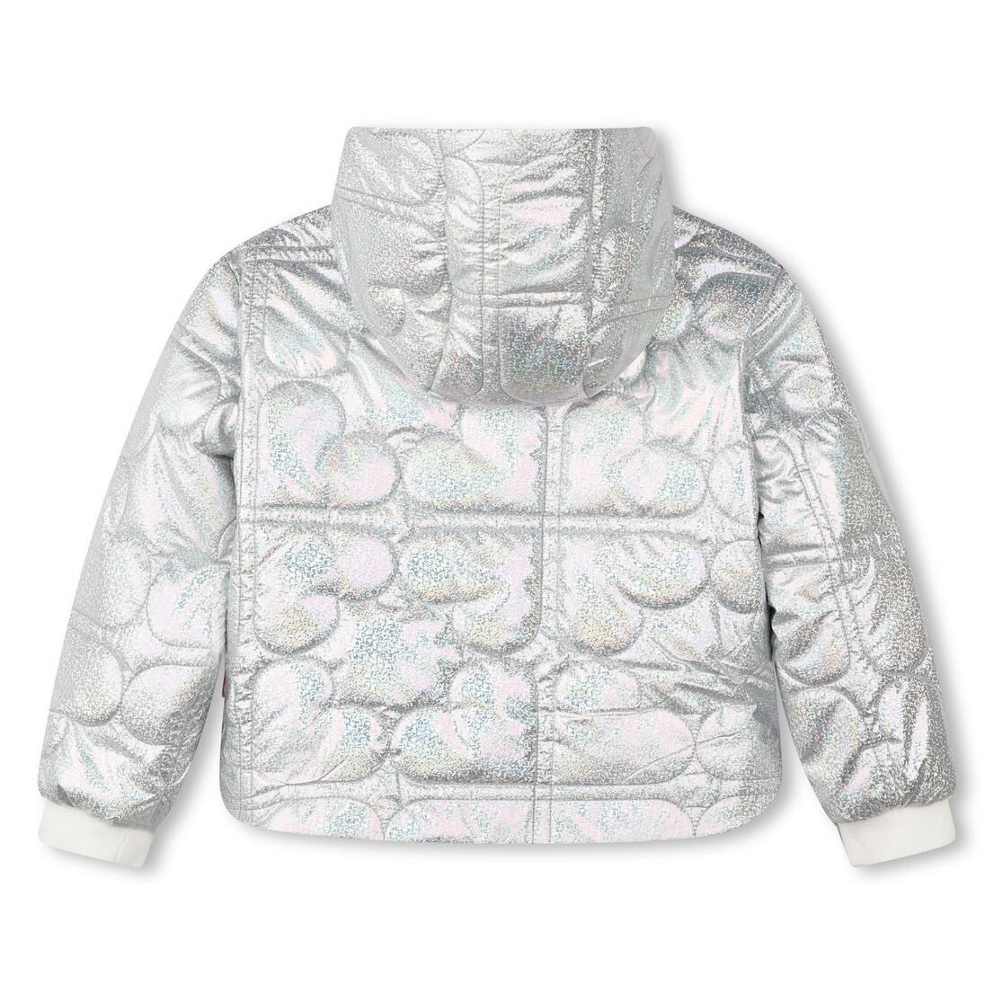 Hooded polyester puffer jacket, quilted iridescent