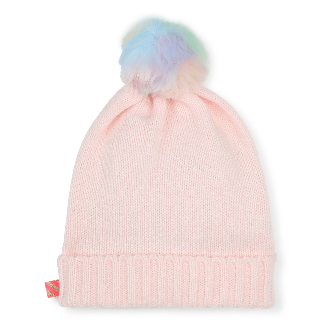 Beanie with colored pompom. Acrylic knit. Fancy il