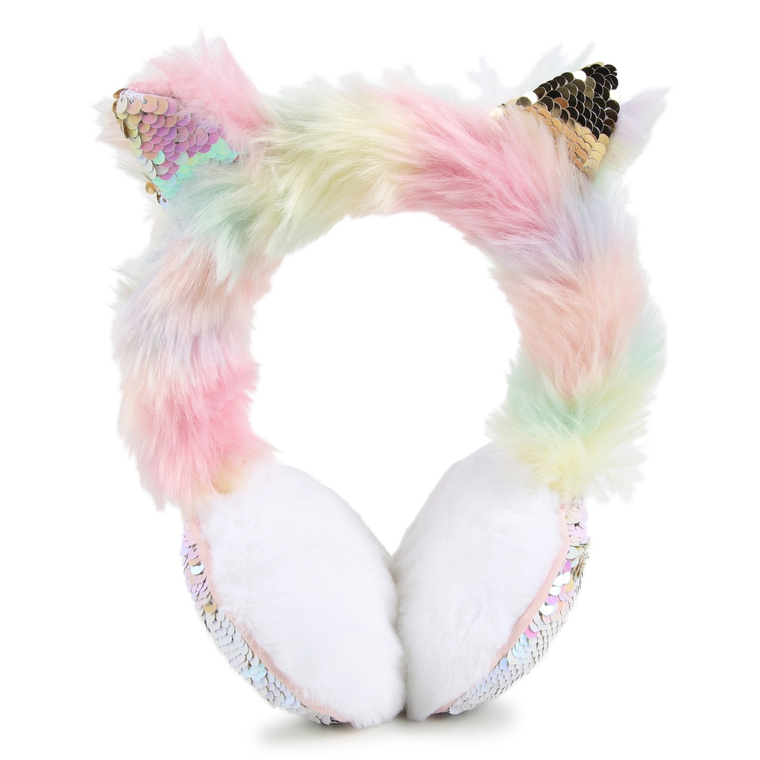 Earmuffs, with fancy ears on the top. Colored faux