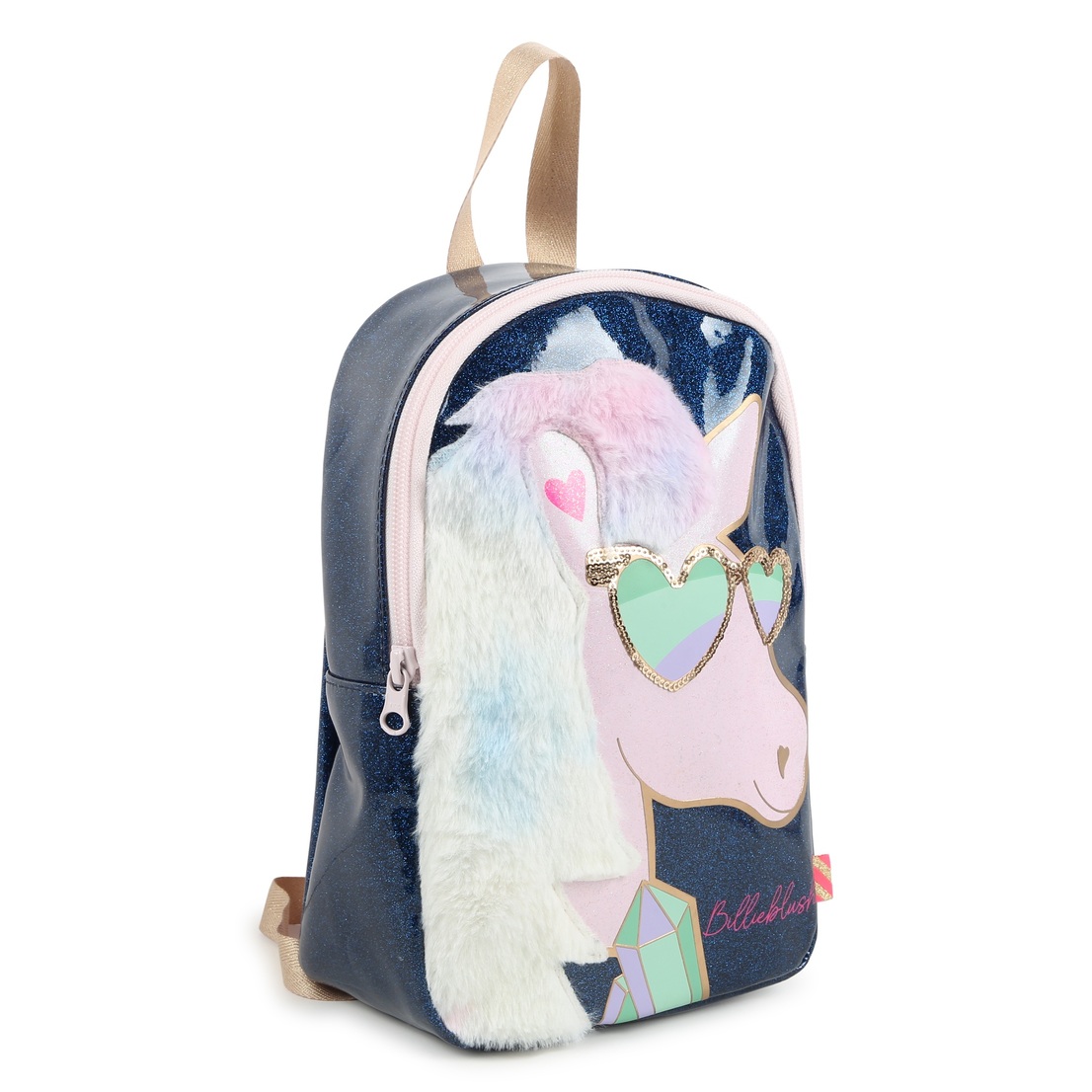 Small backpack, glitter coated fabric. Colored fau