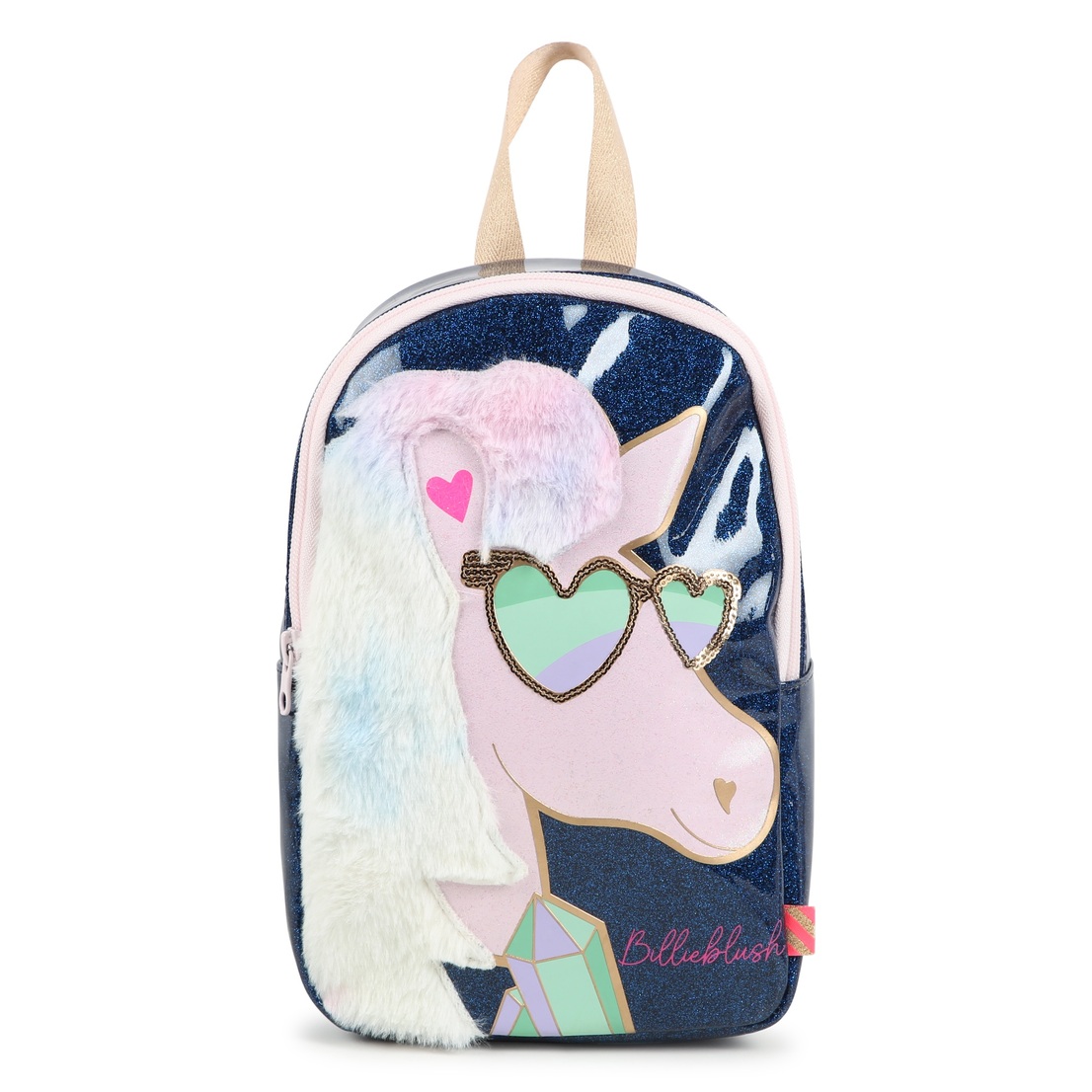 Small backpack, glitter coated fabric. Colored fau