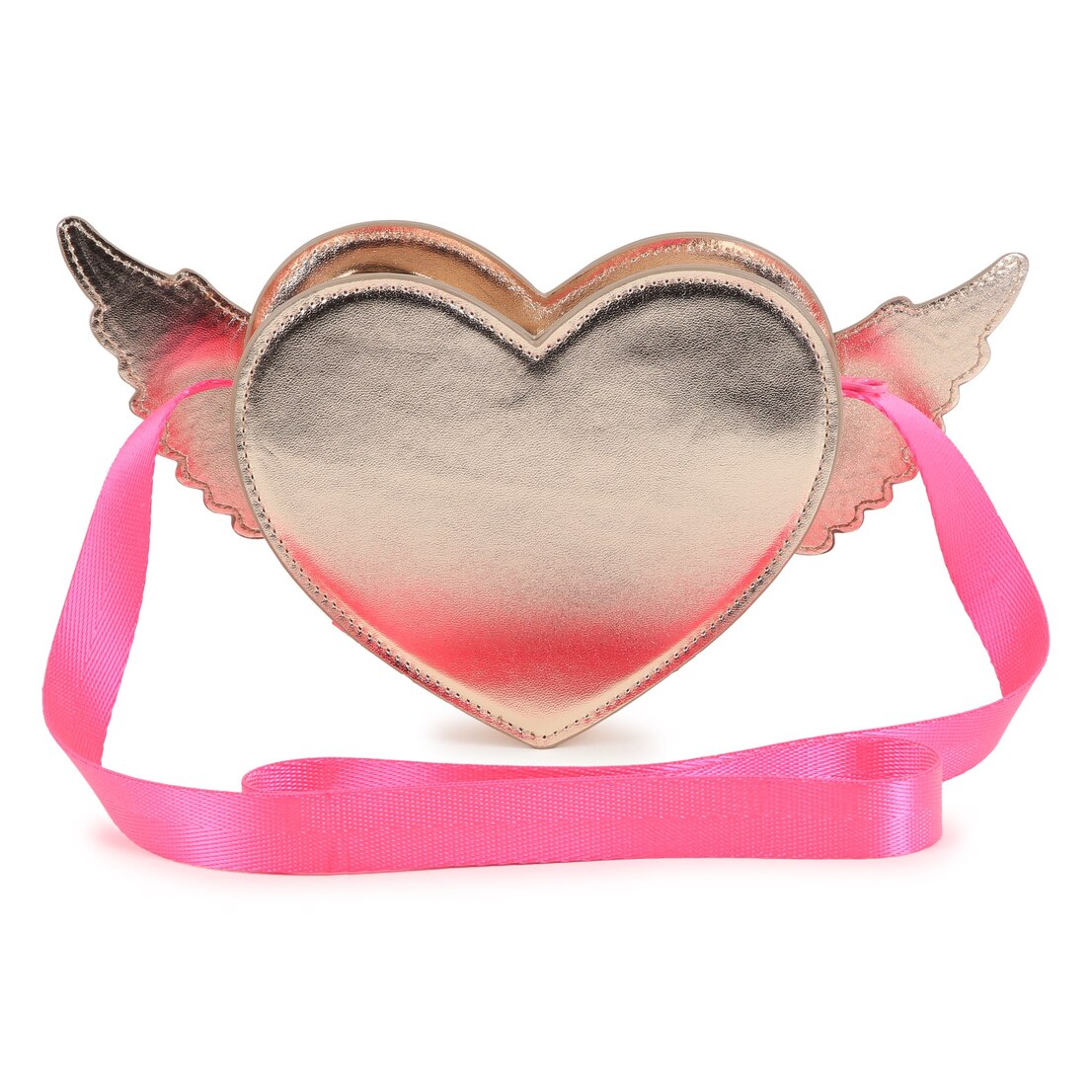 Heart and Wings handbag. Gold coated fabric. Illus