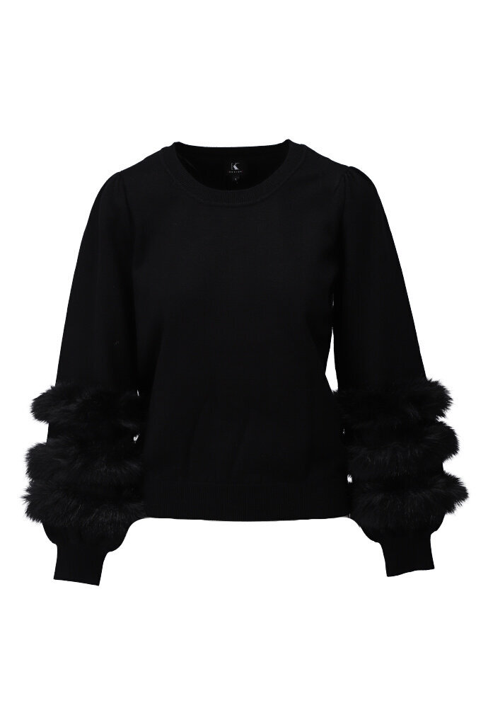 Crew neck sweater with fur cuff