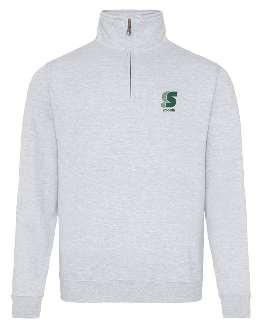 GREY HALF ZIP CREW / S STRIPED GREEN FRONT + BACK