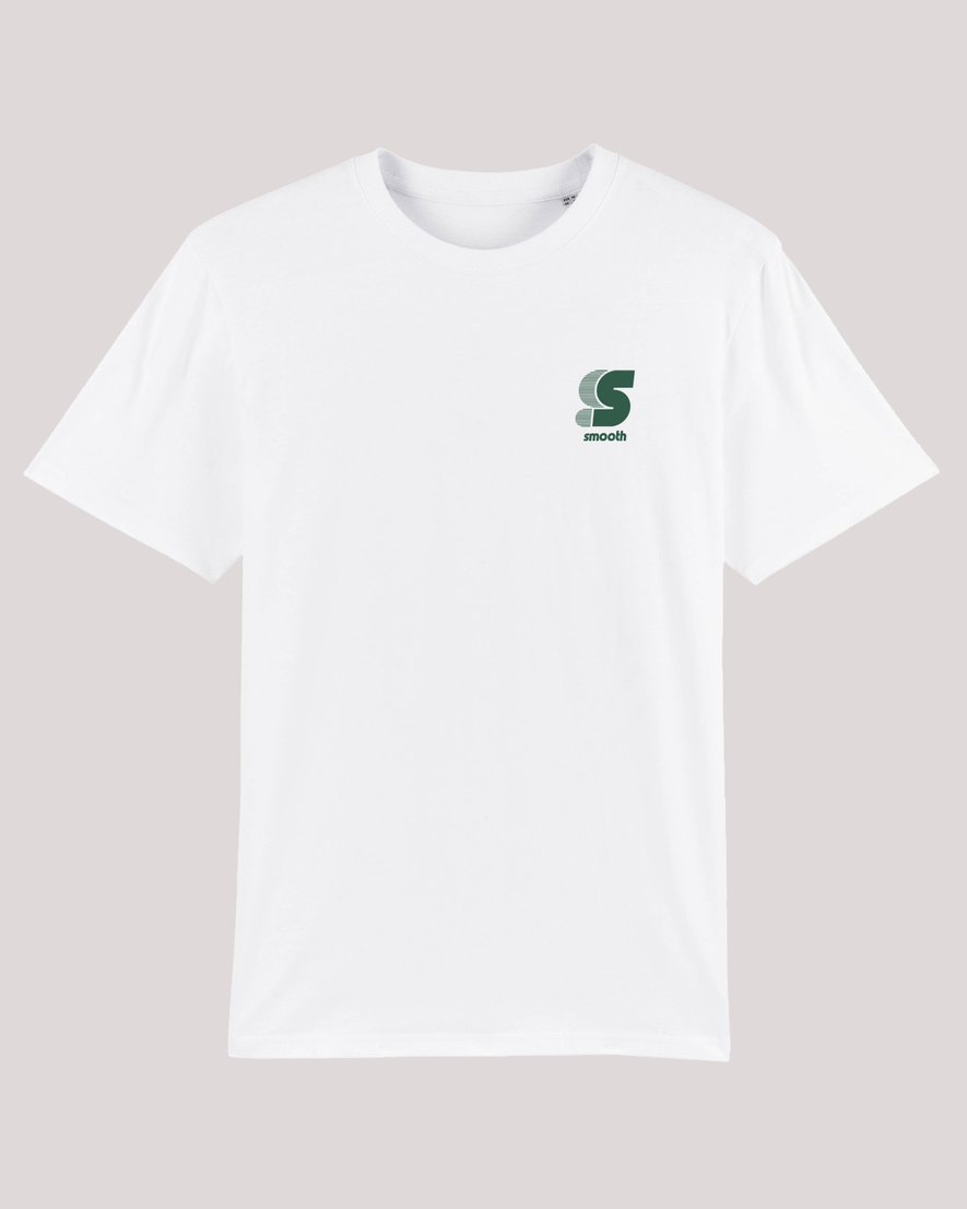 WHITE T / S STRIPED GREEN FRONT